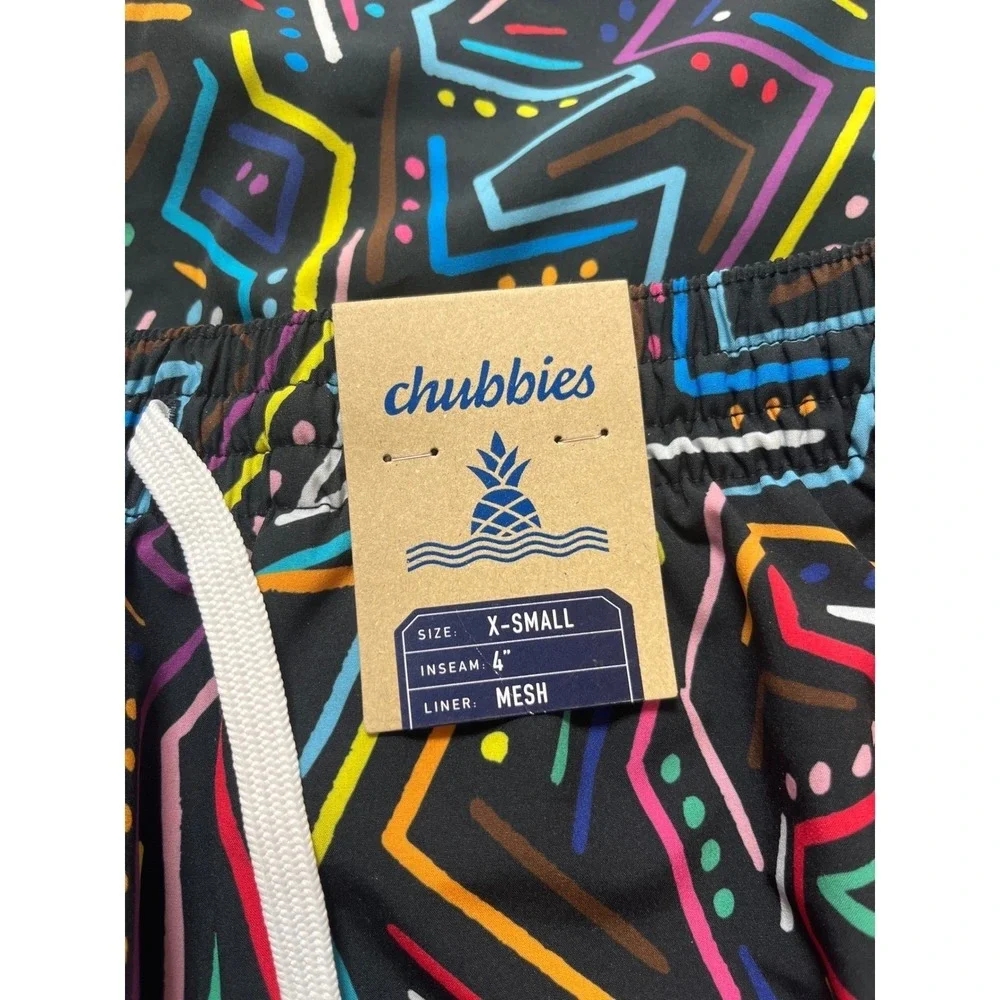 Chubbies Mens Swim Trunks XS Black Neon Geometric Scribble Mesh Liner 4